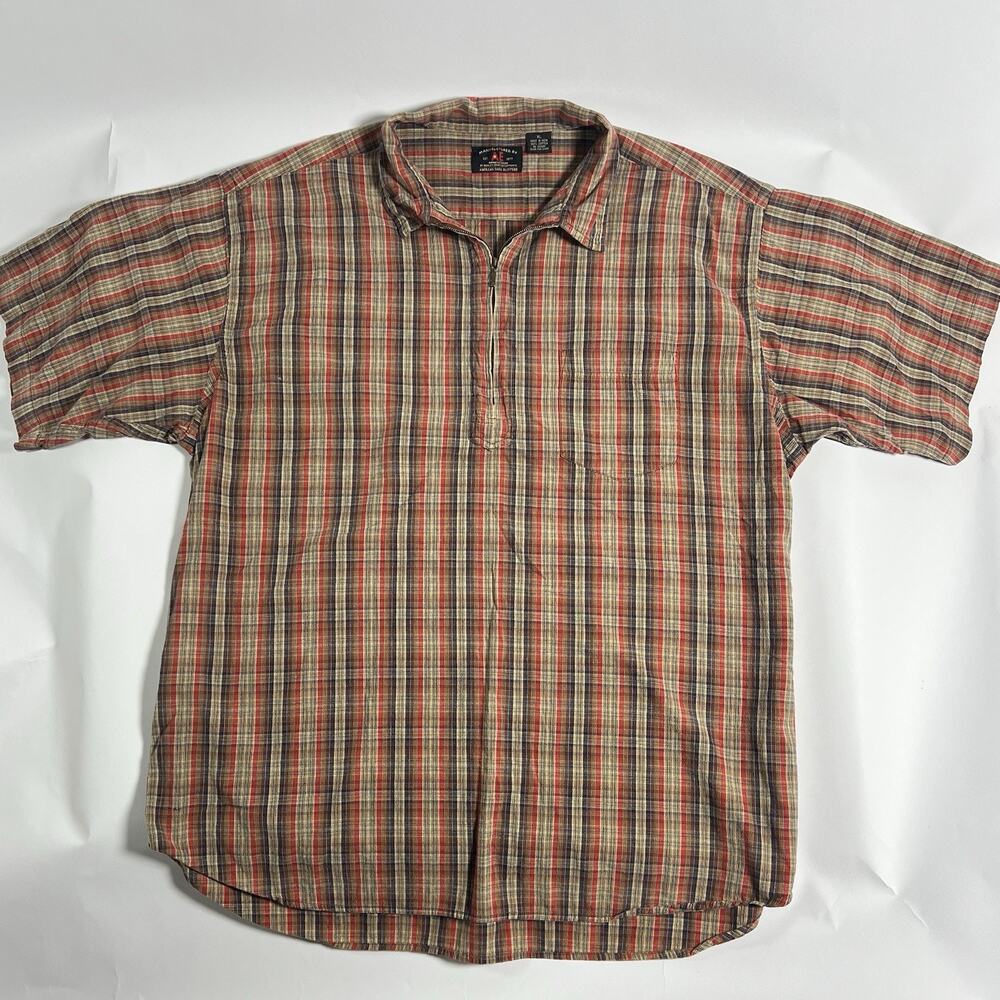 VTG American Eagle Outfitters Men's Plaid Cotton Quarter Zip Shirt SS Pockets XL